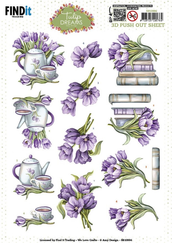 3D Push out Sheet - Amy Design - Tulip Dreams - Purple Tulips