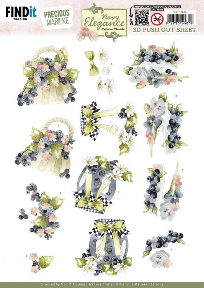 3D Pushout Sheet - Precious Marieke- Navy Elegance - Blueberries