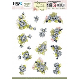 3D Pushout Sheet - Precious Marieke- Navy Elegance - Blue Flowers