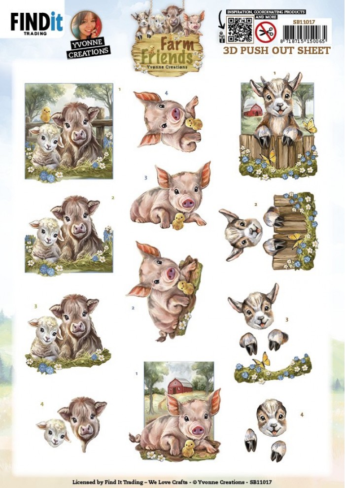 3D Push out Sheet - Yvonne Creations - Farm Friends - Pig