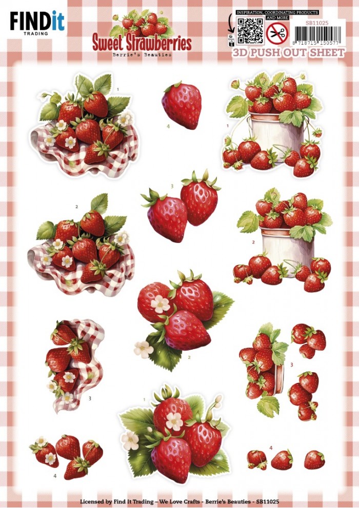 3D Push out Sheet - Berries Beauties - Sweet Strawberries - Pure Strawberries