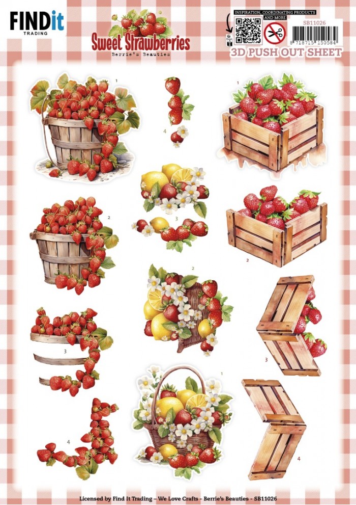 3D Push out Sheet - Berries Beauties - Sweet Strawberries - Strawberries in a Basket