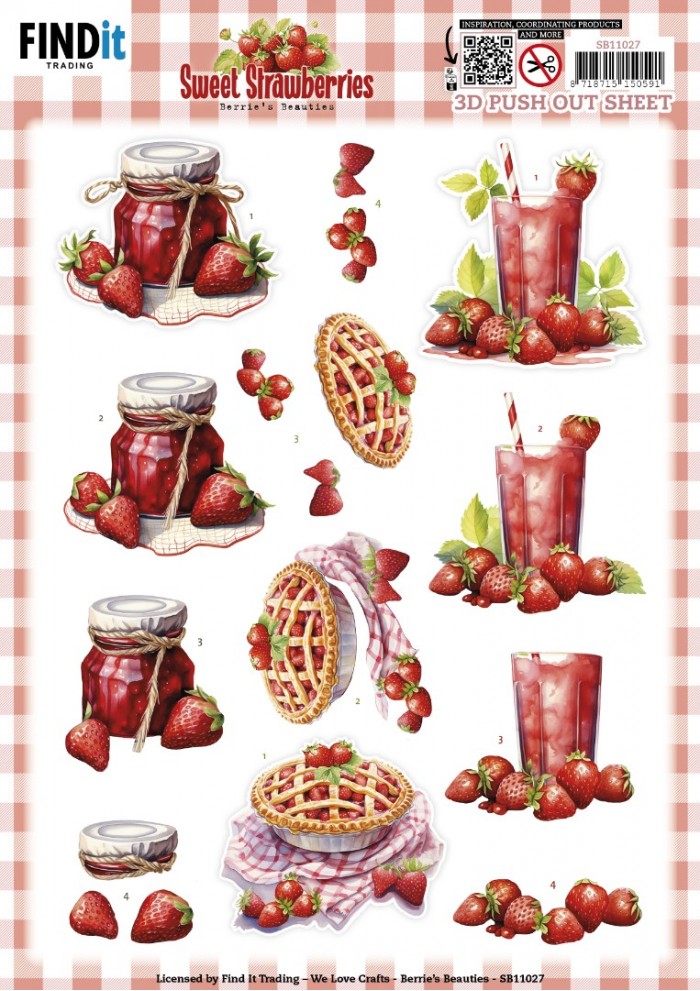 3D Push out Sheet - Berries Beauties - Sweet Strawberries - Strawberry Pie