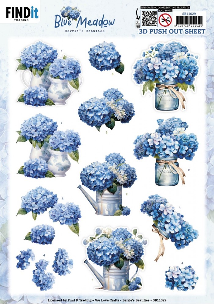 3D Pushout Sheet - Berries Beauties - Blue Meadow - Vase