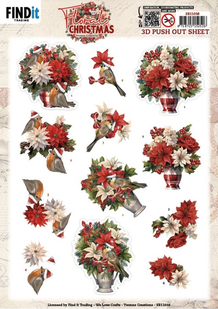 3D Pushout Sheet - Yvonne Ceations - Floral Christmas- Floral Vase