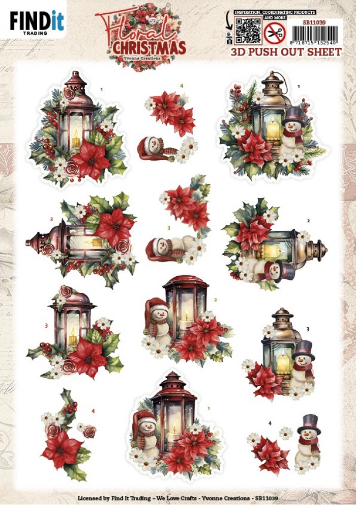 3D Pushout Sheet - Yvonne Ceations - Floral Christmas- Floral Lantern