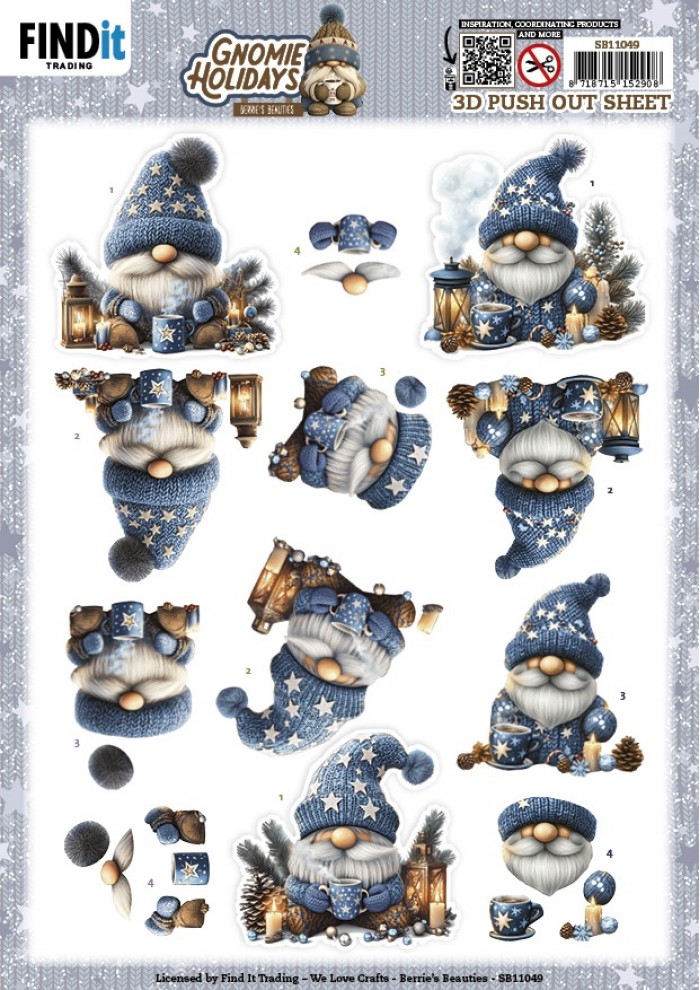 3D Pushout Sheet - Berries Beauties - Gnomie Holidays - Blue