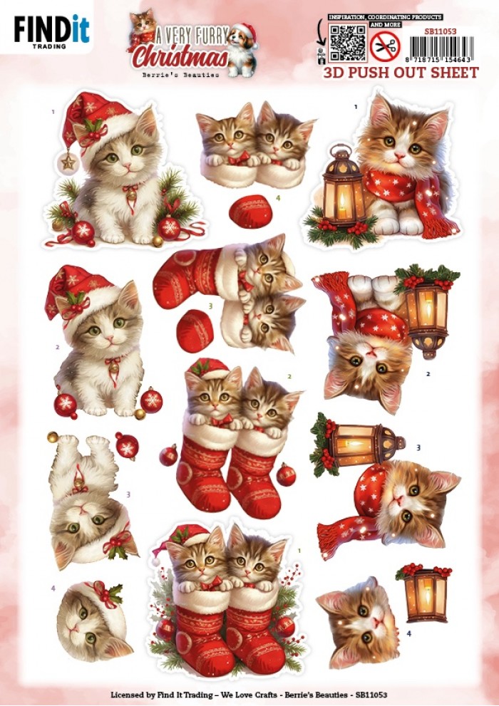 3D Pushout Sheet - Berries Beauties - A Very Furry Christmas - Kitten