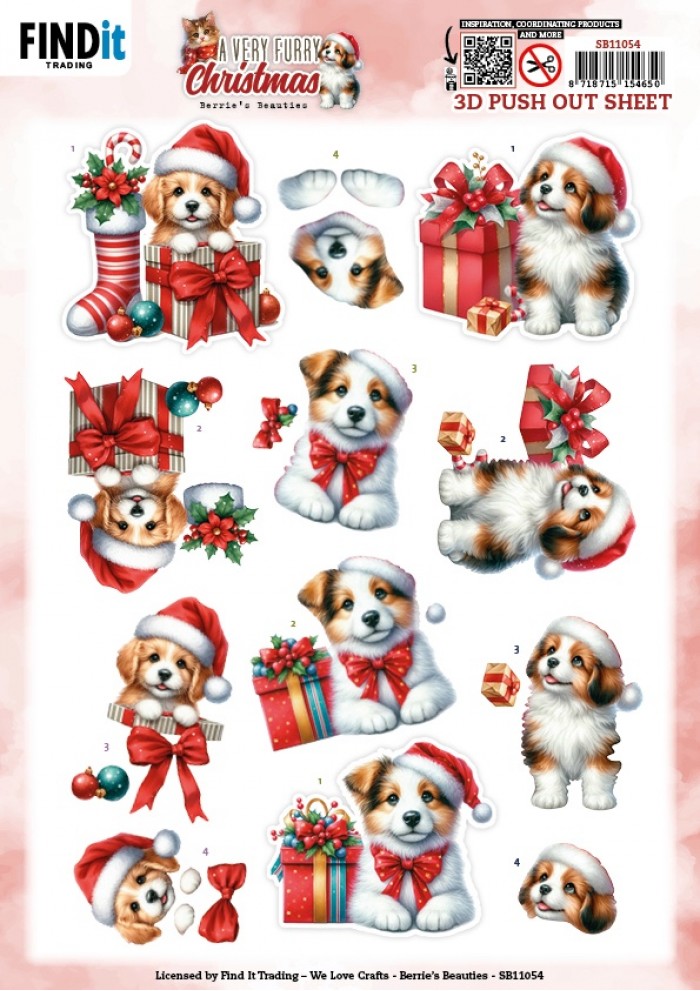 3D Pushout Sheet - Berries Beauties - A Very Furry Christmas - Puppy