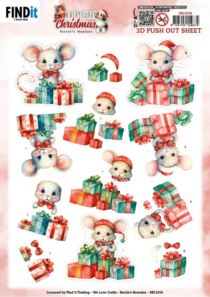 3D Pushout Sheet - Berries Beauties - A Very Furry Christmas - Mouse