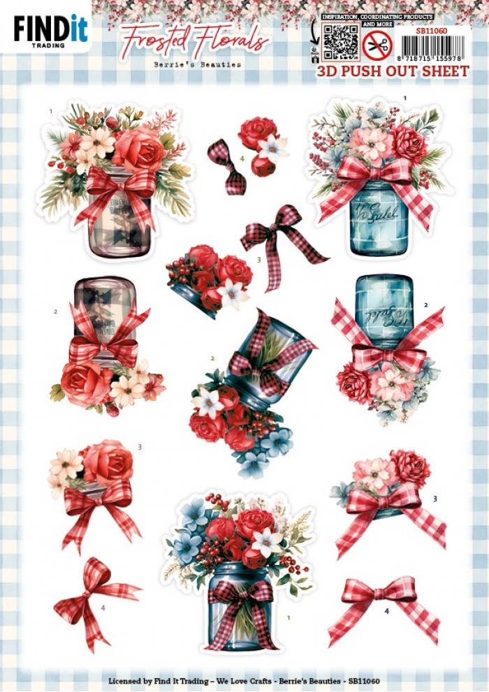 3D Pushout Sheet - Berries Beauties - Frosted Florals - Vase