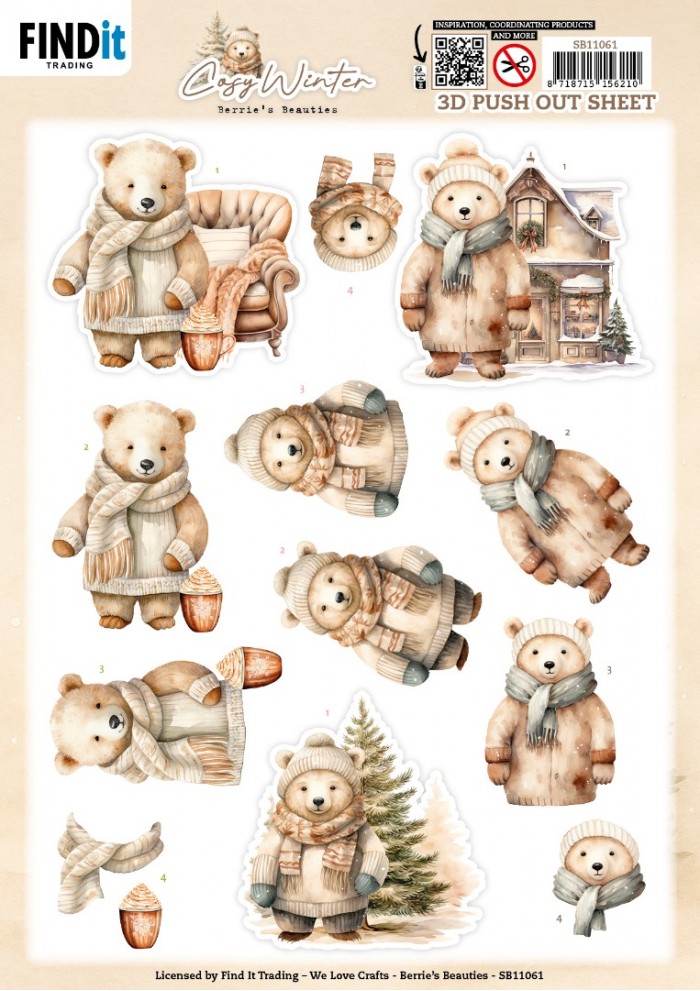 3D Pushout Sheet - Berries Beauties - Cosy WInter - Cosy Bear