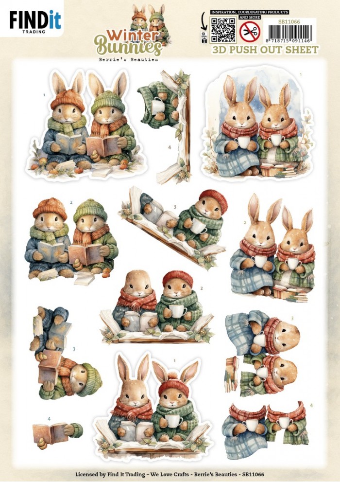 3D Pushout Sheet - Berries Beauties - Winter Bunnies - Bunnies Together