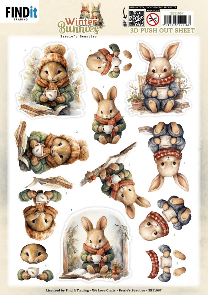 3D Pushout Sheet - Berries Beauties - Winter Bunnies - Drinking Bunnies