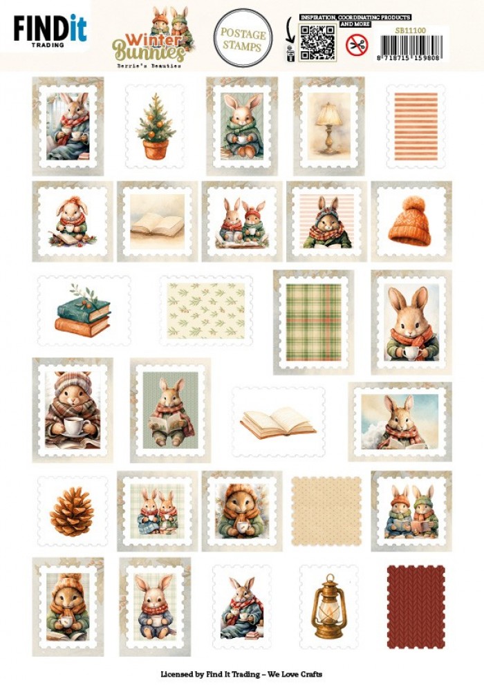 Berries Beauties - Winter Bunnies - Push Out Postage Stamp