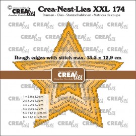 Crea-Nest-Lies XXL stansen no. 174, Ruwe sterren met stiklijnen past in XXL135