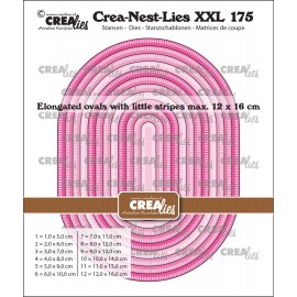 Crea-Nest-Lies XXL stansen no. 175, Uitgerekte ovalen met kleine streepjes.