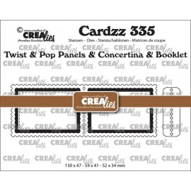 Cardzz stansen no. 335, Twist en Pop A7, Panelen en Leporello en Miniboekje Postzegel