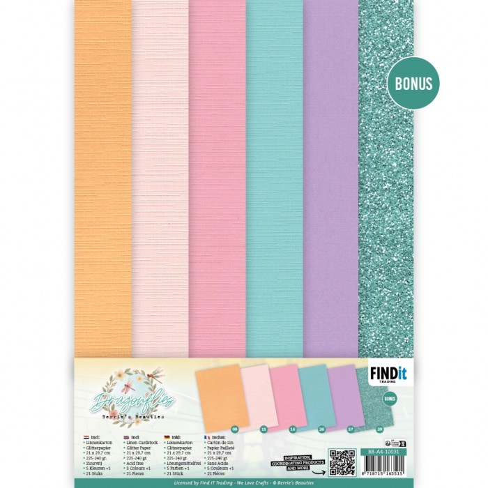 Linen Cardstock Pack - Berries Beauties - Dragonflies - A4
