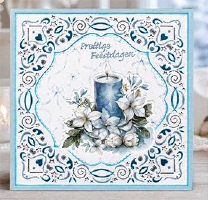 3D Pushout Sheet - Berries Beauties - Blue Christmas - Blue Candles and White Poinsettia