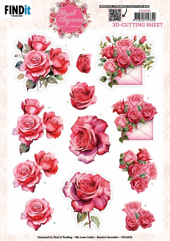 3D Cutting Sheet - Berries Beauties - Floral Elegance - Romantic Roses