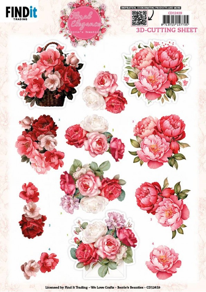 3D Cutting Sheet - Berries Beauties - Floral Elegance - Peony Delight