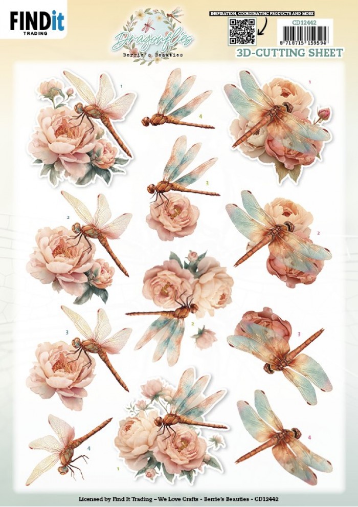 3D Cutting Sheet - Berries Beauties - Dragonflies - Blush
