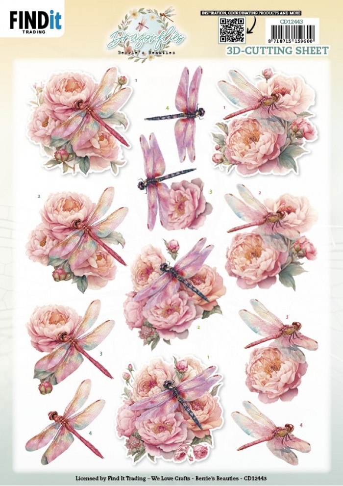 3D Cutting Sheet - Berries Beauties - Dragonflies - Pink