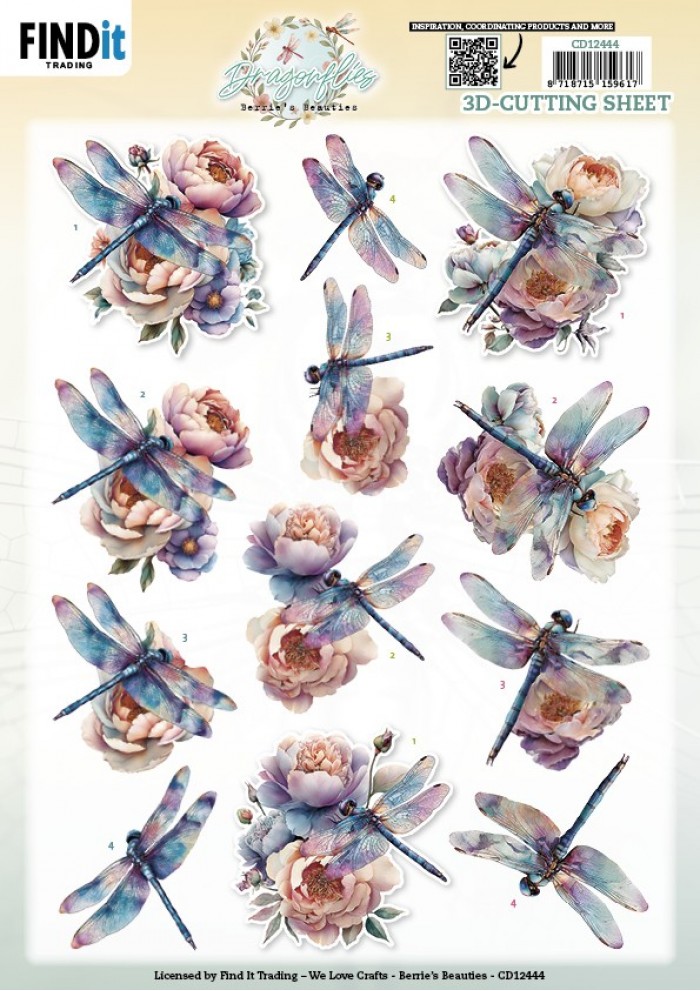 3D Cutting Sheet - Berries Beauties - Dragonflies - Azure