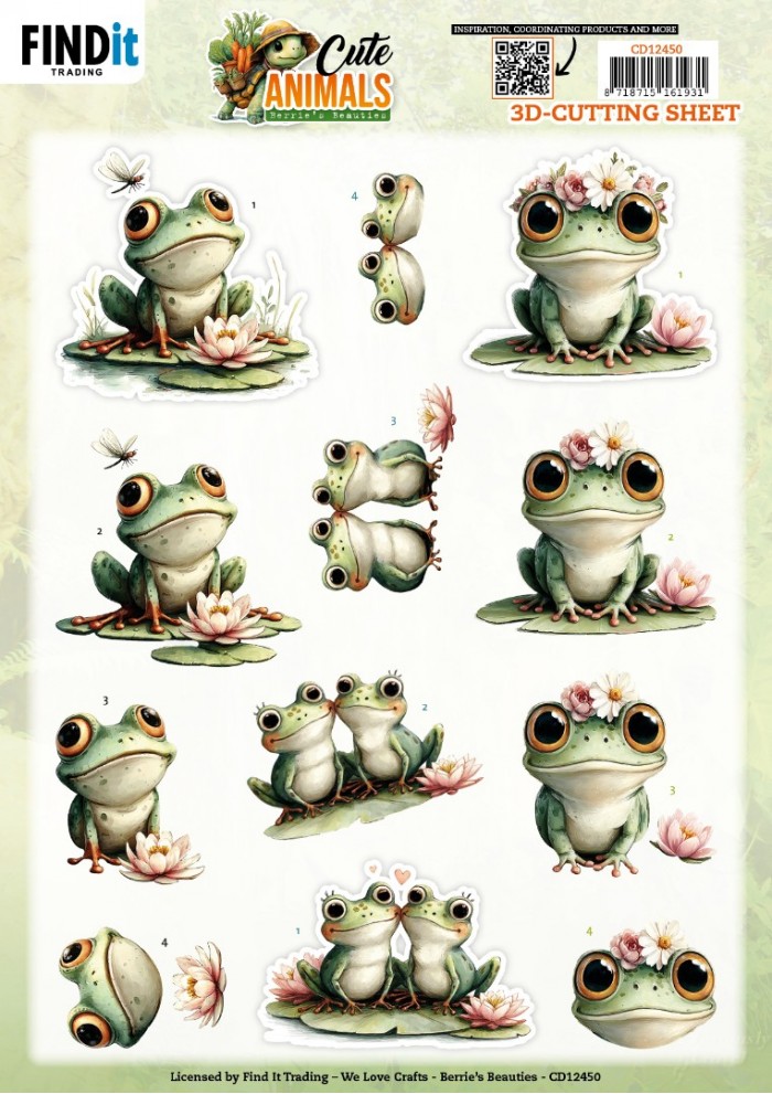 3D Cutting Sheet - Berries Beauties - Cute Animals - Frogs