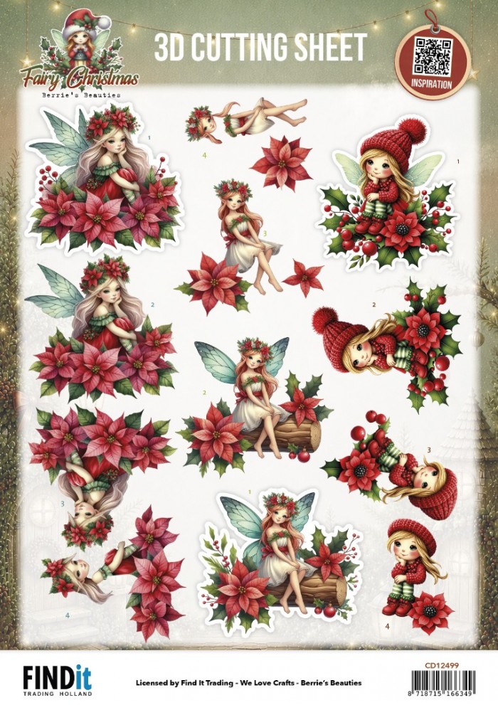 3D Cutting Sheet - Berries Beauties - Fairy Christmas - Poinsettia