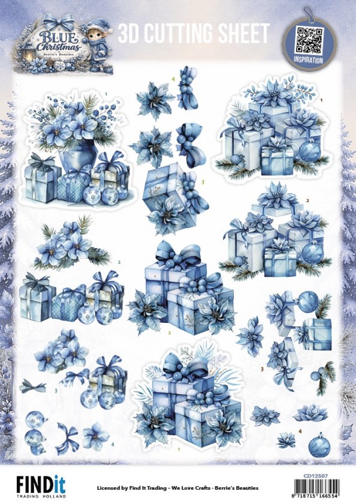 3D Cutting Sheet - Berries Beauties - Blue Christmas - Christmas Presents