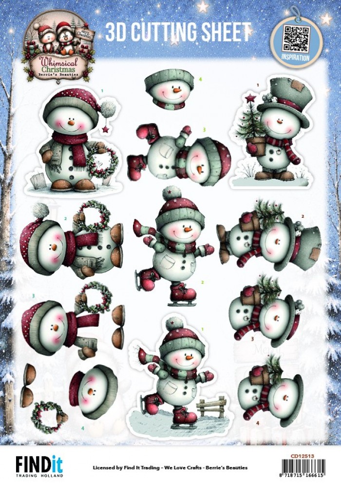 3D Cutting Sheet - Berries Beauties - Whimsical Christmas - Snowmen