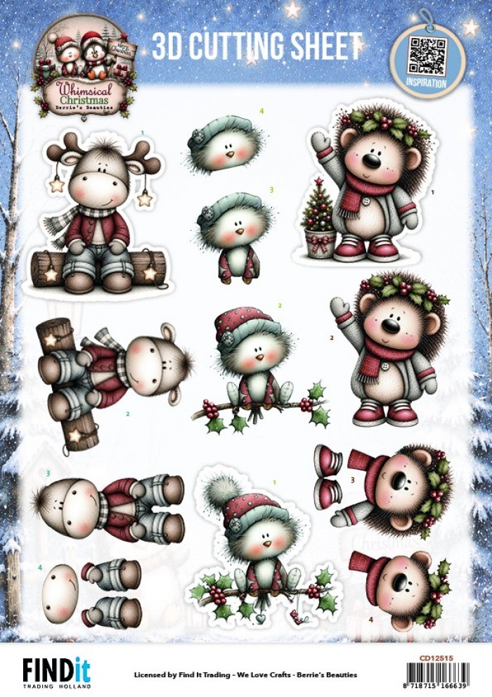 3D Cutting Sheet - Berries Beauties - Whimsical Christmas - Furry Friends