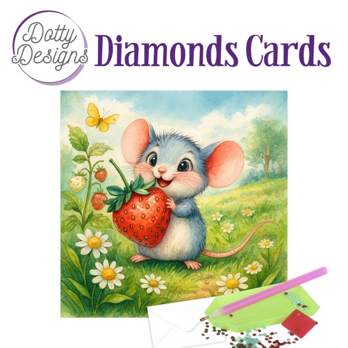 Dotty Designs Diamond Cards - Mouse with Strawberry