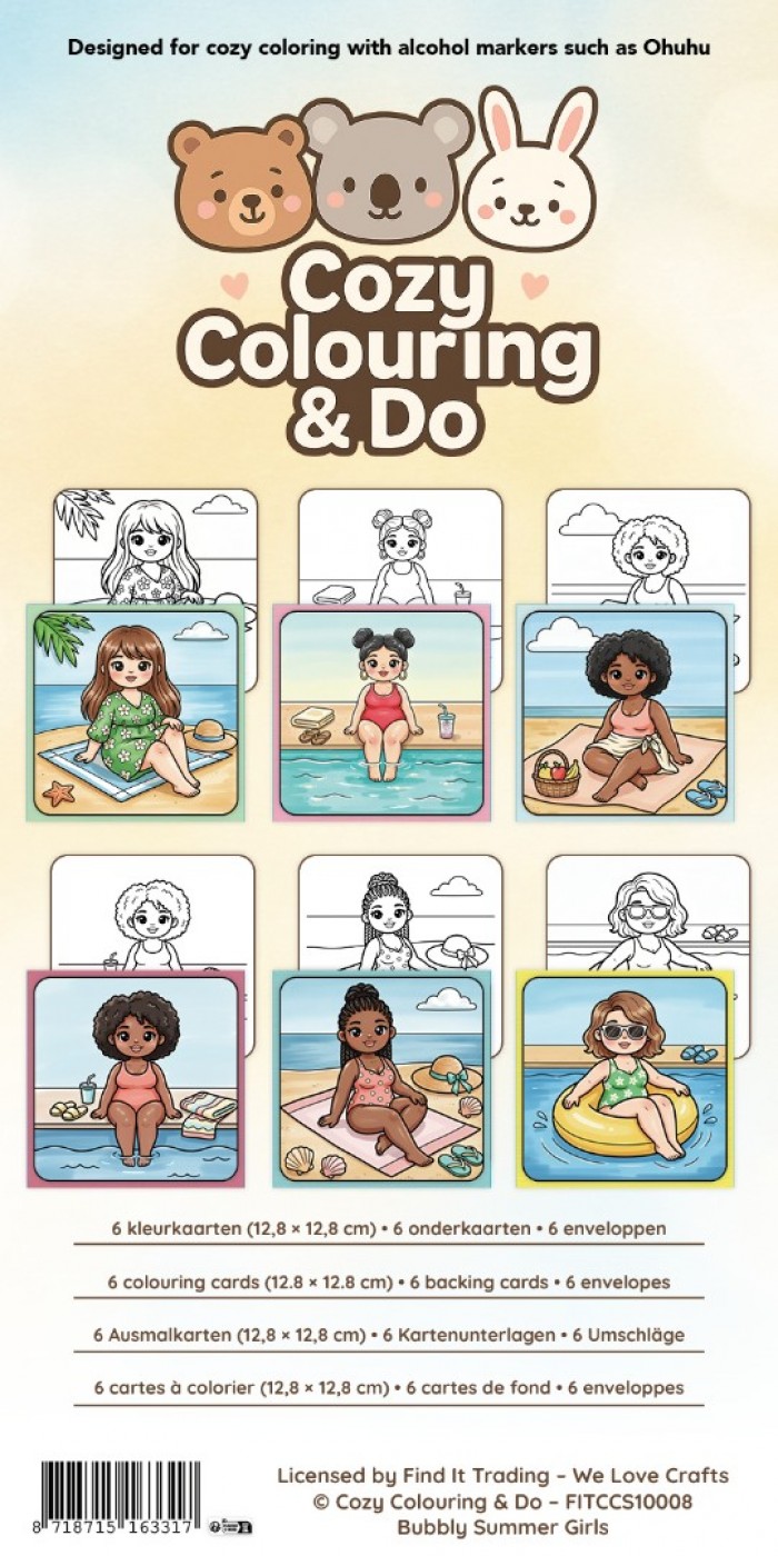 Findit Color - Cozy Colouring Cards Set - Bubbly Summer Girls