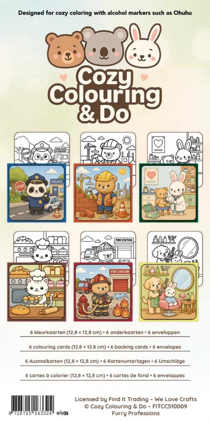 Findit Color - Cozy Colouring Cards Set - Furry Professions