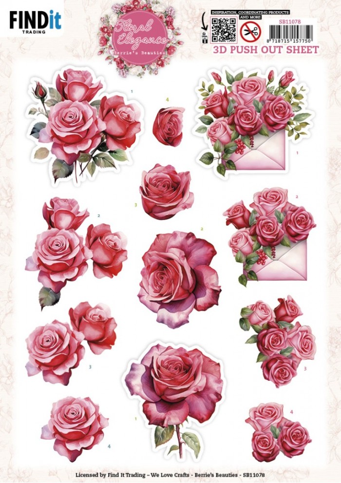 3D Pushout Sheet - Berries Beauties - Floral Elegance - Romantic Roses