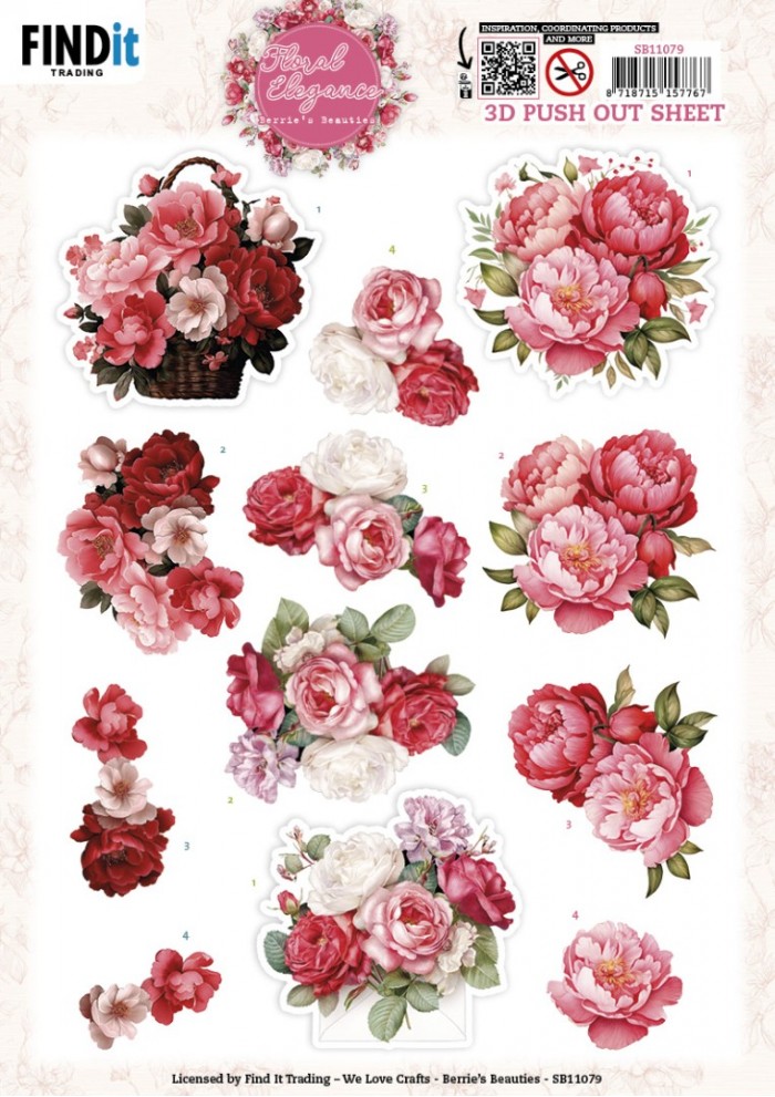 3D Pushout Sheet - Berries Beauties - Floral Elegance - Peony Delight