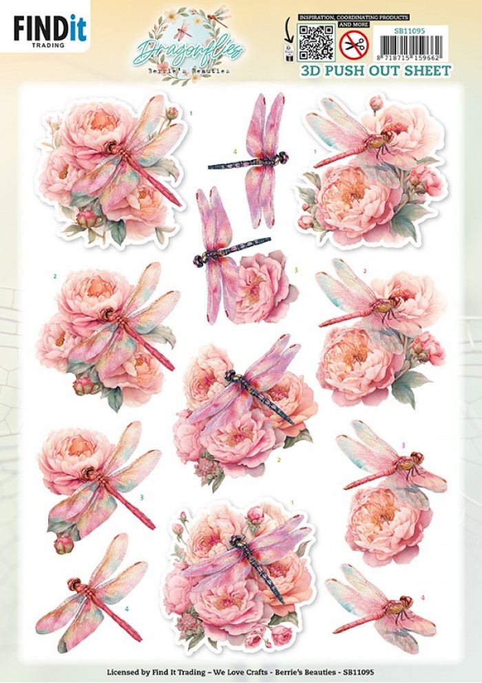 3D Pushout Sheet - Berries Beauties - Dragonflies - Pink