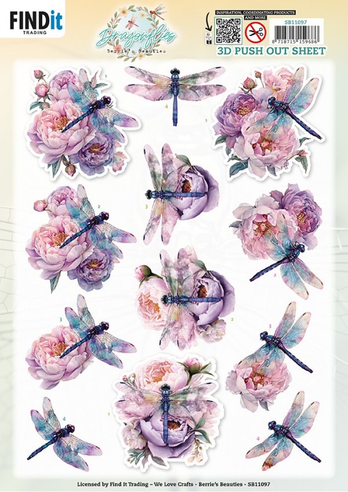 3D Pushout Sheet - Berries Beauties - Dragonflies - Lilac