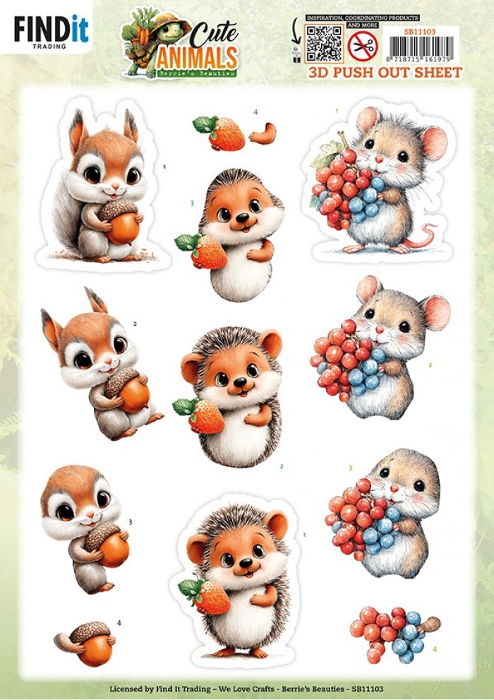 3D Pushout Sheet - Berries Beauties - Cute Animals - Forest Friends