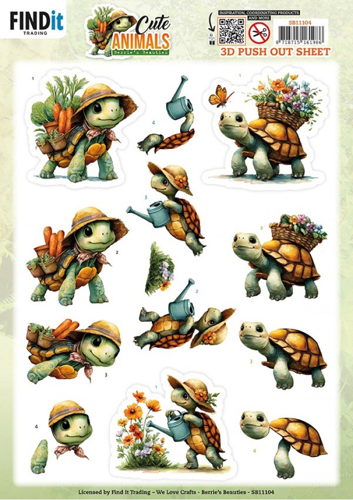 3D Pushout Sheet - Berries Beauties - Cute Animals - Turtles