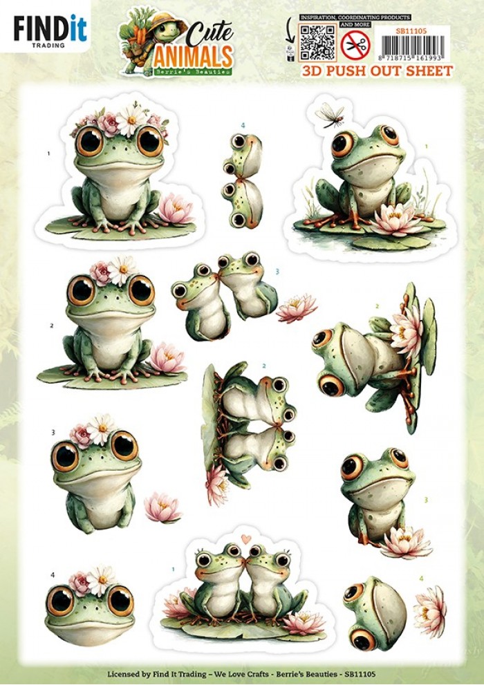 3D Pushout Sheet - Berries Beauties - Cute Animals - Frogs