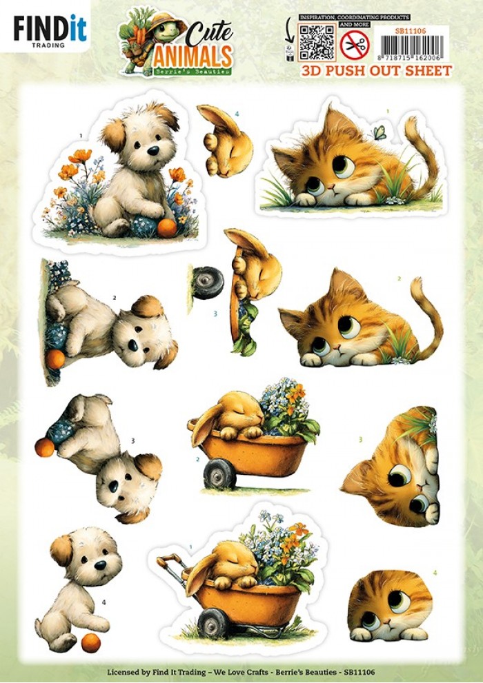 3D Pushout Sheet - Berries Beauties - Cute Animals - Garden Friends