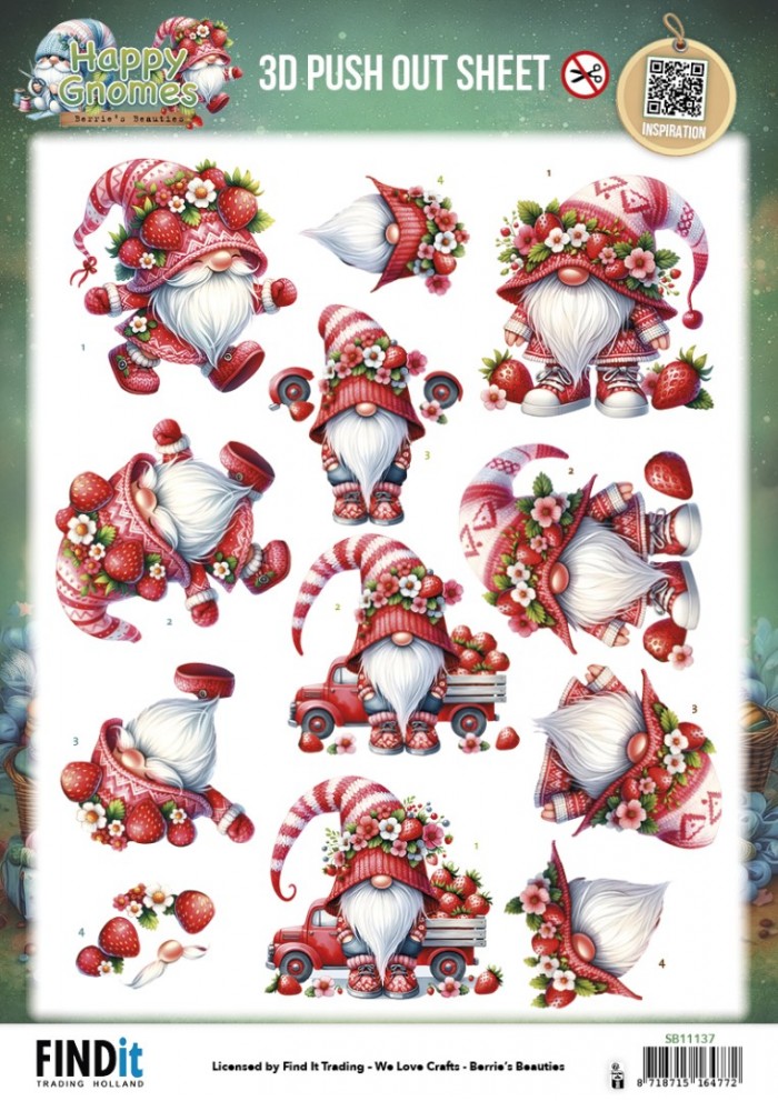 3D Pushout Sheet - Berries Beauties - Happy Gnomes - Berry Cute