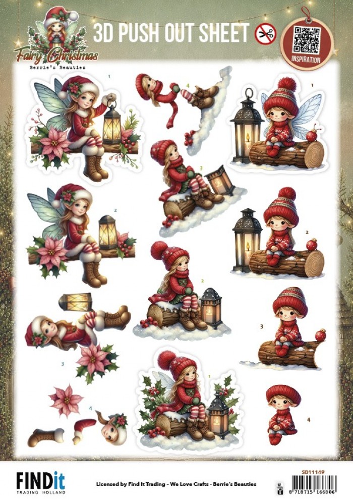 3D Pushout Sheet - Berries Beauties - Fairy Christmas - Lantern
