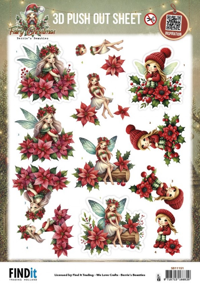 3D Pushout Sheet - Berries Beauties - Fairy Christmas - Poinsettia