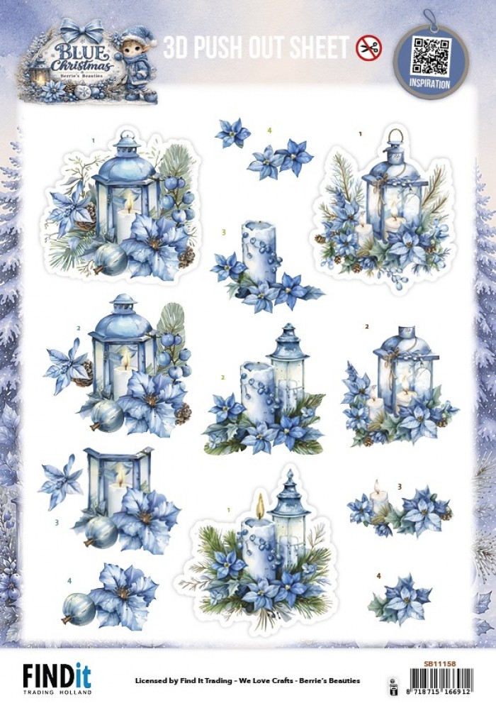3D Pushout Sheet - Berries Beauties - Blue Christmas - Christmas Lanterns