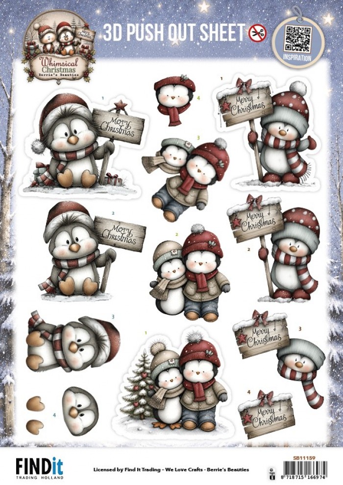 3D Pushout Sheet - Berries Beauties - Whimsical Christmas - Penguins